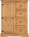 Corona 1 Door 4 Drawer Low Wardrobe Distressed Waxed Pine front