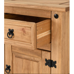 Corona 1 Door 4 Drawer Low Wardrobe Distressed Waxed Pine drawer