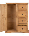 Corona 1 Door 4 Drawer Low Wardrobe Distressed Waxed Pine open
