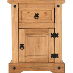 Corona 1 Drawer 1 Door Bedside Cabinet Distressed Waxed Pine front