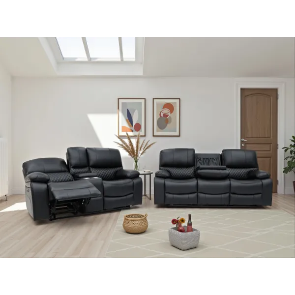 Orla Electric Recliner Bonded Leather Sofa Black - Home Divine