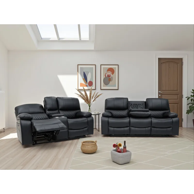 Orla Electric Recliner Bonded Leather Sofa Black - Home Divine Orla Electric Recliner Bonded Leather Sofa Black - Home Divine