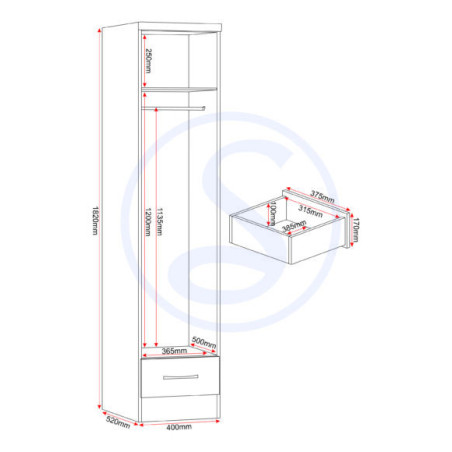 Nevada White Gloss 1 Door 1 Drawer Wardrobe - Home Divine