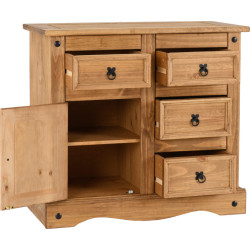 Corona 1 Door 4 Drawer Sideboard Distressed Waxed Pine open