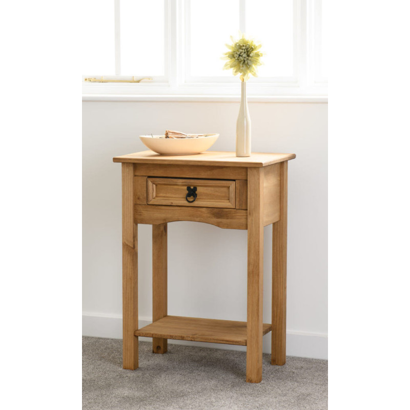 Corona 1 Drawer Console Table with Shelf Distressed Waxed Pine