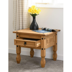 Corona 1 Drawer Lamp Table Distressed Waxed Pine