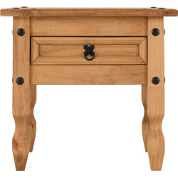 Corona 1 Drawer Lamp Table Distressed Waxed Pine front