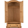 Corona 2 Door 1 Drawer Wardrobe Distressed Waxed Pine opened