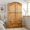 Corona 2 Door 1 Drawer Wardrobe Distressed Waxed Pine