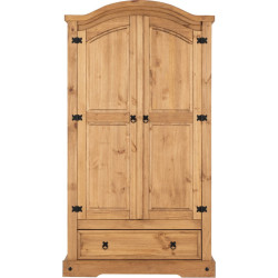 Corona 2 Door 1 Drawer Wardrobe Distressed Waxed Pine front