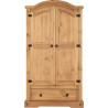Corona 2 Door 1 Drawer Wardrobe Distressed Waxed Pine front