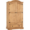 Corona 2 Door 1 Drawer Wardrobe Distressed Waxed Pine closed