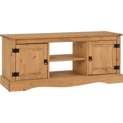 Corona 2 Door 1 Shelf Flat Screen TV Unit Distressed Waxed Pine closed