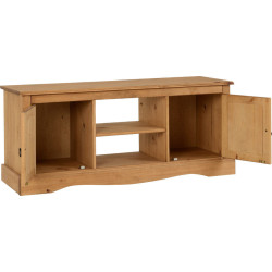 Corona 2 Door 1 Shelf Flat Screen TV Unit Distressed Waxed Pine opened