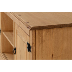 Corona 2 Door 2 Drawer Glass Display Unit Distressed Waxed Pine/Clear Glass edge