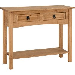 Corona 2 Drawer Console Table With Shelf Distressed Waxed Pine closed