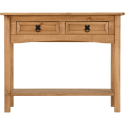 Corona 2 Drawer Console Table With Shelf Distressed Waxed Pine front