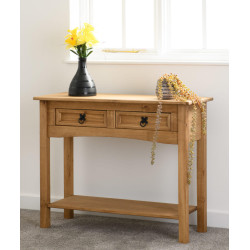 Corona 2 Drawer Console Table With Shelf Distressed Waxed Pine