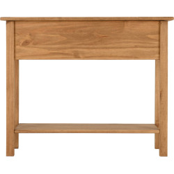 Corona 2 Drawer Console Table With Shelf Distressed Waxed Pine back