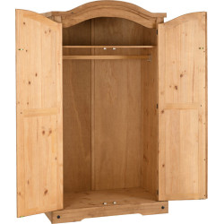 Corona 2 Door Wardrobe Distressed Waxed Pine opened