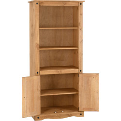 Corona 2 Door Display Unit/Bookcase Distressed Waxed Pine opened