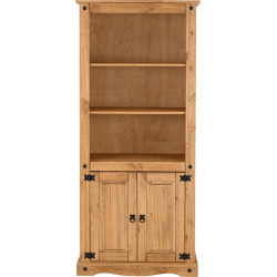 Corona 2 Door Display Unit/Bookcase Distressed Waxed Pine front