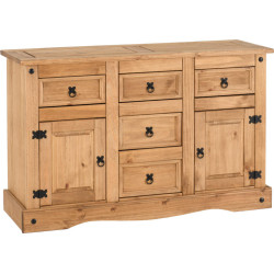 Corona 2 Door 5 Drawer Sideboard Distressed Waxed Pine closed
