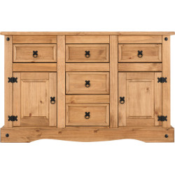 Corona 2 Door 5 Drawer Sideboard Distressed Waxed Pine front