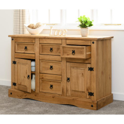 Corona 2 Door 5 Drawer Sideboard Distressed Waxed Pine