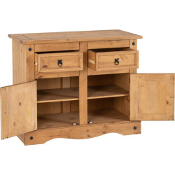 Corona 2 Door 2 Drawer Sideboard Distressed Waxed Pine opened
