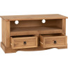Corona 2 Drawer Flat Screen TV Unit Distressed Waxed Pine opened