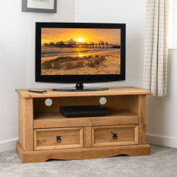 Corona 2 Drawer Flat Screen TV Unit Distressed Waxed Pine