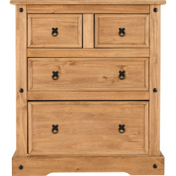 Corona 2+2 Drawer Chest Distressed Waxed Pine front