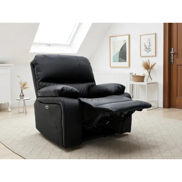 Orla Electric Recliner Bonded Leather Sofa Black - Home Divine