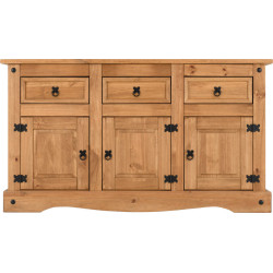Corona 3 Door 3 Drawer Sideboard Distressed Waxed Pine front