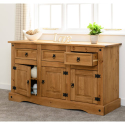 Corona 3 Door 3 Drawer Sideboard Distressed Waxed Pine