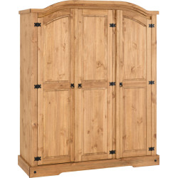 Corona 3 Door Wardrobe Distressed Waxed Pine closed