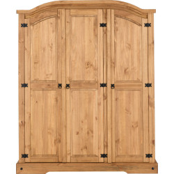 Corona 3 Door Wardrobe Distressed Waxed Pine front