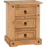Corona 3 Drawer Bedside Chest Distressed Waxed Pine closed