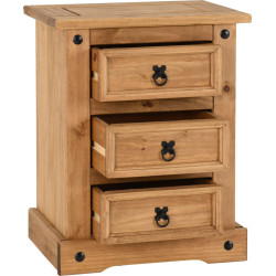 Corona 3 Drawer Bedside Chest Distressed Waxed Pine opned