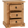 Corona 3 Drawer Bedside Chest Distressed Waxed Pine opned