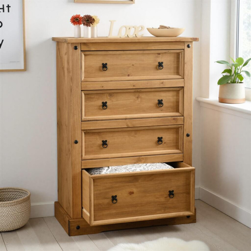 Corona 4 Drawer Chest Distressed Waxed Pine