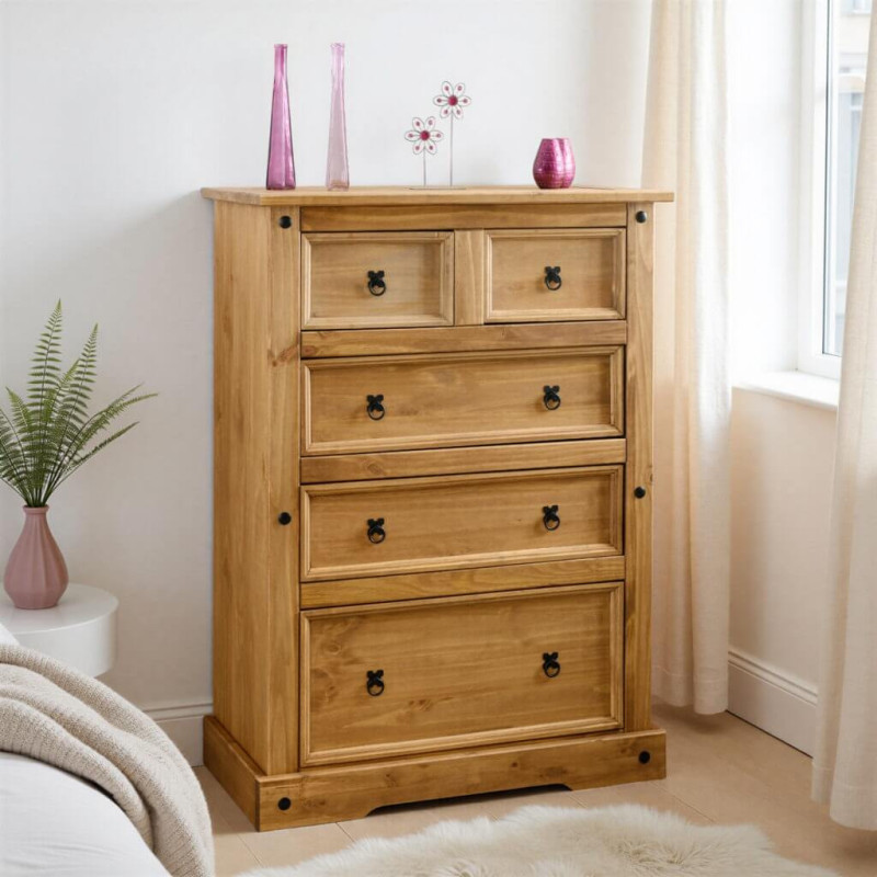 Corona 3+2 Drawer Chest Distressed Waxed Pine