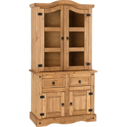 Corona 3ft Buffet Hutch Distressed Waxed Pine/Clear Glass closed
