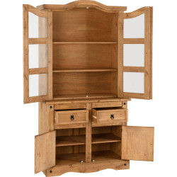 Corona 3ft Buffet Hutch Distressed Waxed Pine/Clear Glass opened