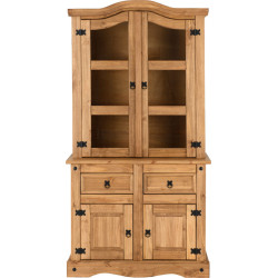 Corona 3ft Buffet Hutch Distressed Waxed Pine/Clear Glass front