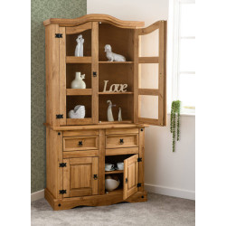 Corona 3ft Buffet Hutch Distressed Waxed Pine/Clear Glass