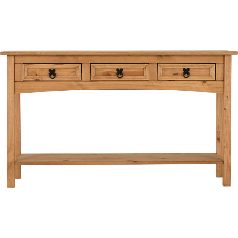 Corona 3 Drawer Console Table With Shelf Distressed Waxed Pine closed