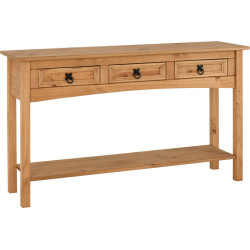 Corona 3 Drawer Console Table With Shelf Distressed Waxed Pine front