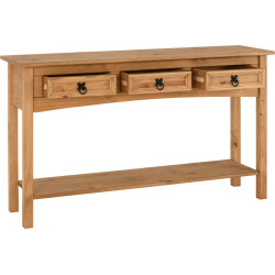 Corona 3 Drawer Console Table With Shelf Distressed Waxed Pine opened